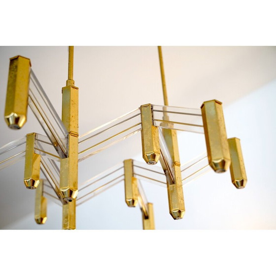 Image 1 of Vintage brass and perspex chandelier by Zeroquattro from Italian 1970s