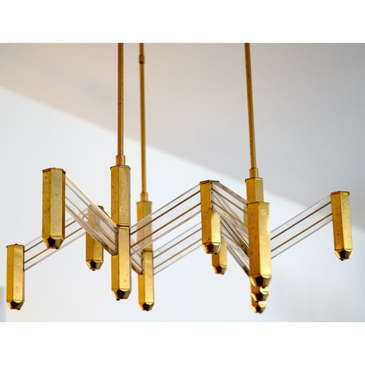 Vintage brass and perspex chandelier by Zeroquattro from Italian 1970s