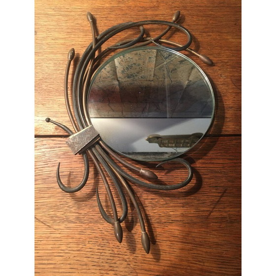 Image 1 of Specchio rotondo vintage circondato da piante metalliche