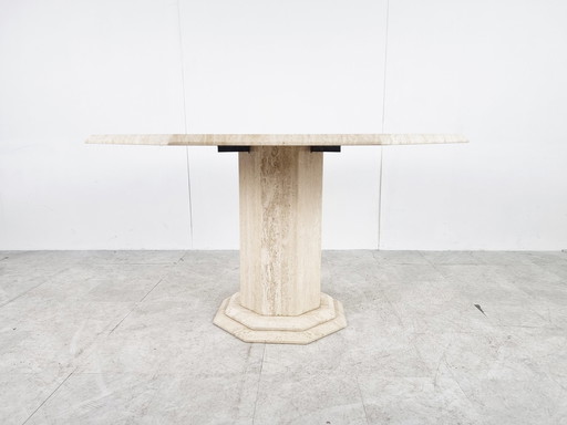 Octogonal italian travertine dining table 1970s