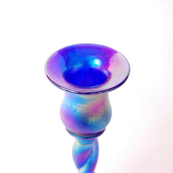 Image 1 of Blue Aurene Art Glass Candlestick 