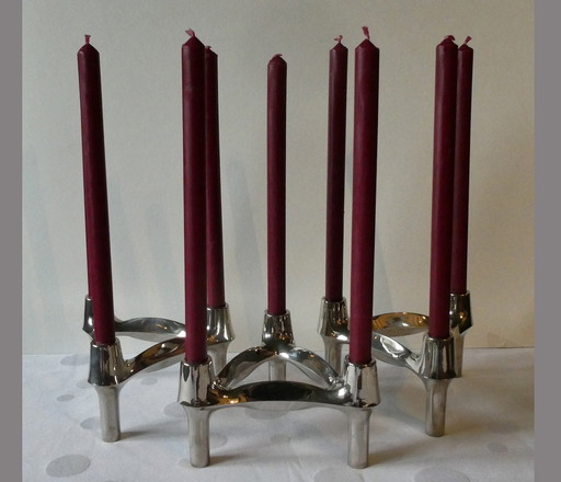 3 Well Preserved Candle Holders From Bmf, Plus 12 Matching Candles