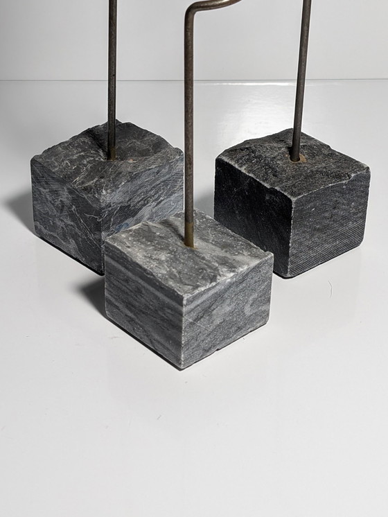 Image 1 of Ikea Krasen Candeliere Set di 3 Portacandele Vintage Postmoderni Anni '80 Pietra Ottone Krasen Ehlén Johansson