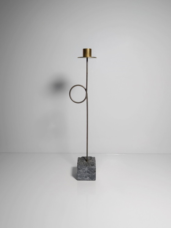 Image 1 of Ikea Krasen Candeliere Set di 3 Portacandele Vintage Postmoderni Anni '80 Pietra Ottone Krasen Ehlén Johansson