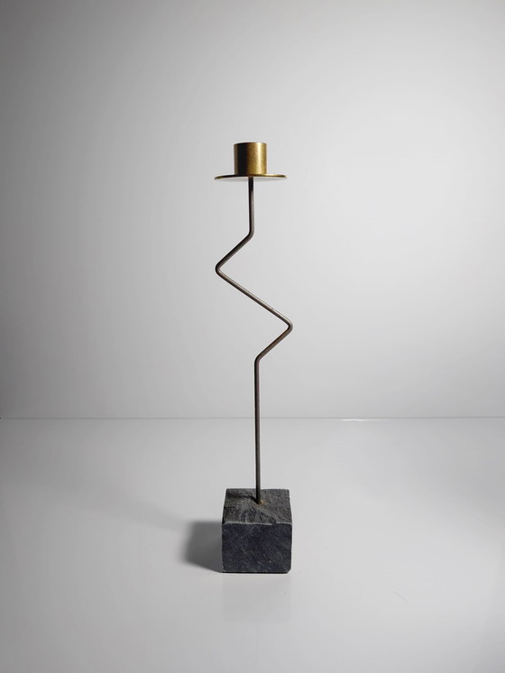 Image 1 of Ikea Krasen Candeliere Set di 3 Portacandele Vintage Postmoderni Anni '80 Pietra Ottone Krasen Ehlén Johansson