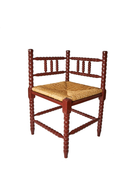 Image 1 of Bobbin corner chair dark red