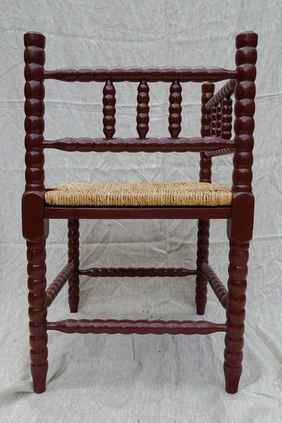 Image 1 of Bobbin corner chair dark red