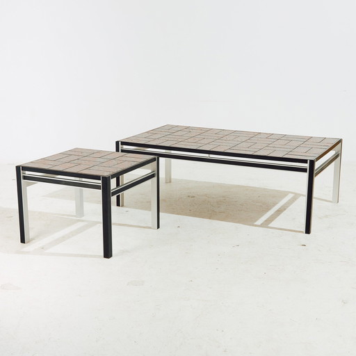 Mk10681 Steel And Ceramic Coffee Table, Set Of 2