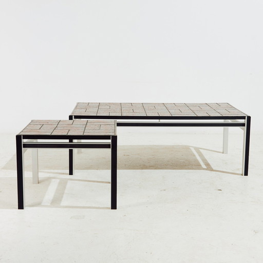 Mk10681 Steel And Ceramic Coffee Table, Set Of 2