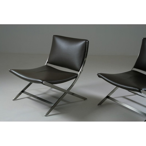 Image 1 of Coppia di poltrone vintage Flexform in metallo cromato e pelle di Antonio Citterio