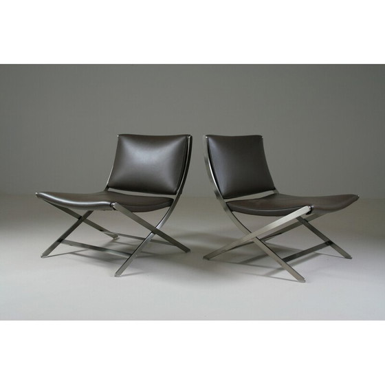 Image 1 of Coppia di poltrone vintage Flexform in metallo cromato e pelle di Antonio Citterio