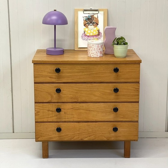 Image 1 of Cassettiera vintage di metà secolo, pomello nero anni Sessanta 