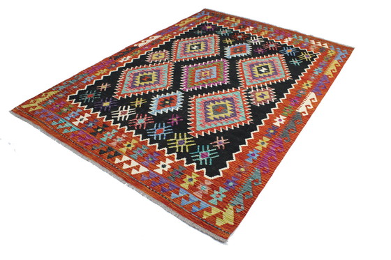 Image 1 of Kilim afgano originale in stile antico, 244 x 178 cm, condizioni eccellenti.