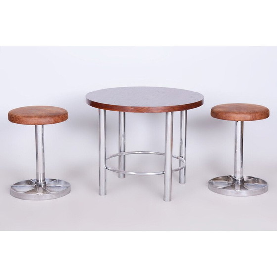 Image 1 of Pair of vintage Bauhaus stools in chrome steel and brown leather, Czechoslovakia 1939