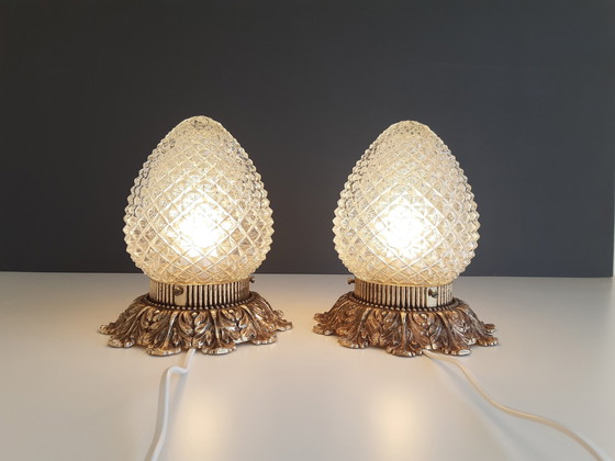 Image 1 of Set di 2 lampade da soffitto Hollywood Regency di Massive, Glass Pinecone Ceiling Lamps