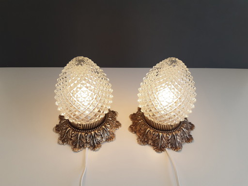 Set of 2 Hollywood Regency Ceiling Lights by Massive, Glass Pine Cone Ceiling Lights