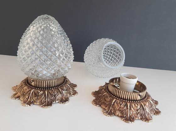 Image 1 of Set di 2 lampade da soffitto Hollywood Regency di Massive, Glass Pinecone Ceiling Lamps
