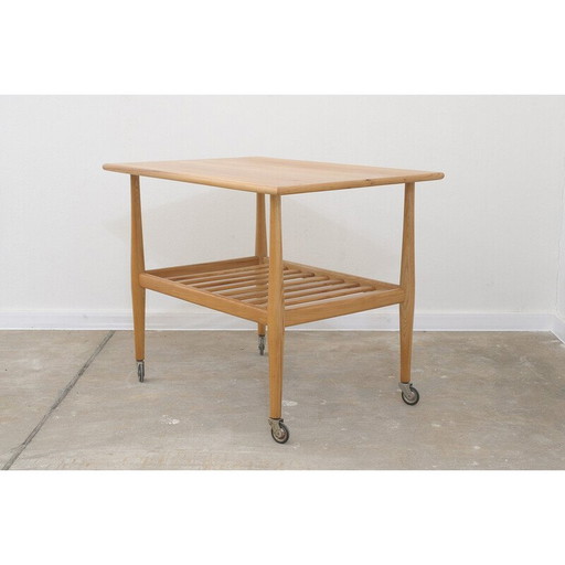 Vintage beechwood serving table by Krásná Jizba, Czechoslovakia 1950