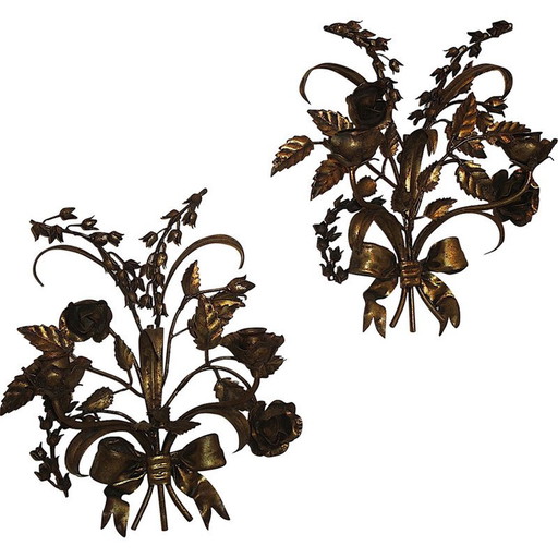 Pair of vintage gilded metal wall lamps by Hans Kögl, 1960