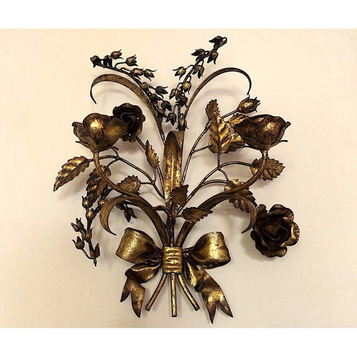 Pair of vintage gilded metal wall lamps by Hans Kögl, 1960