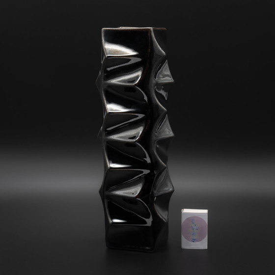 Image 1 of Vaso unico HEINRICH FUCHS "ARCHAIS" HUTSCHENREUTHER Retro OP ART in smalto metallico