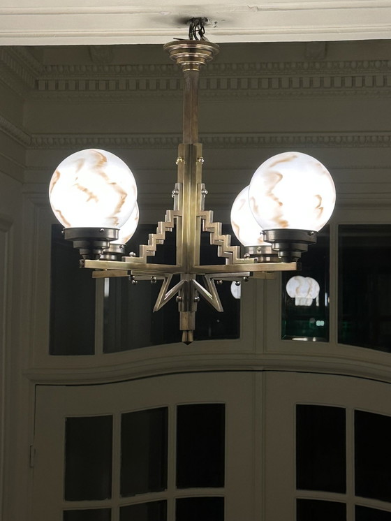 Image 1 of Lampadario Art Déco in ottone e nichel degli anni '30