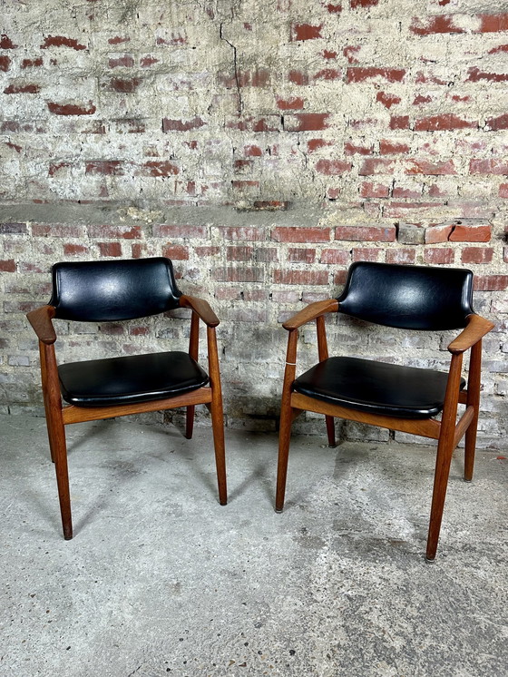 Image 1 of Scandinavian Teak And Skai Armchairs (Pair) Svend Aage Eriksen for Glostrup 60'S