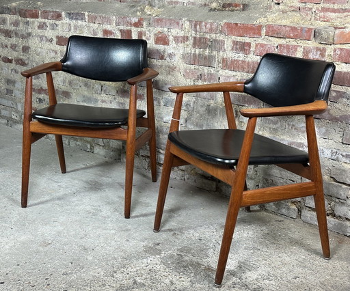 Scandinavian Teak And Skai Armchairs (Pair) Svend Aage Eriksen for Glostrup 60'S