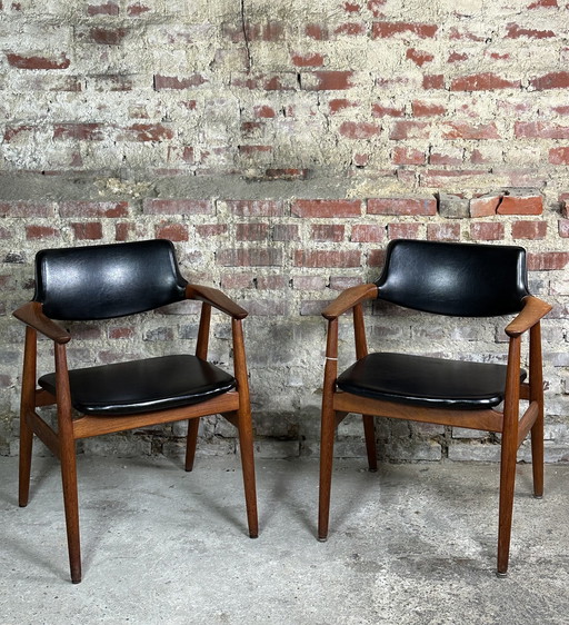 Scandinavian Teak And Skai Armchairs (Pair) Svend Aage Eriksen for Glostrup 60'S