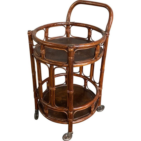 Image 1 of Vintage 2-tier rattan and bamboo bar cart, Italy 1960