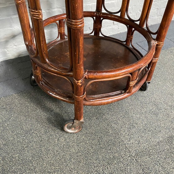 Image 1 of Vintage 2-tier rattan and bamboo bar cart, Italy 1960