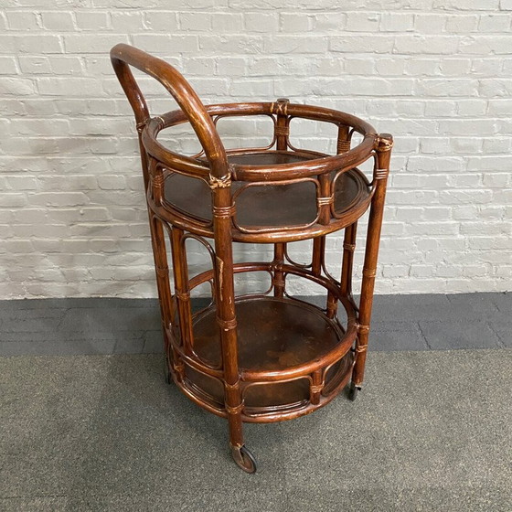 Image 1 of Vintage 2-tier rattan and bamboo bar cart, Italy 1960
