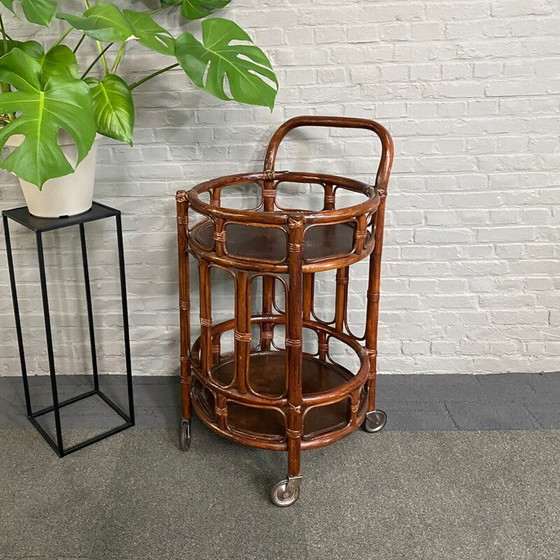Image 1 of Vintage 2-tier rattan and bamboo bar cart, Italy 1960