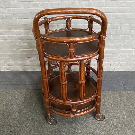 Image 1 of Vintage 2-tier rattan and bamboo bar cart, Italy 1960