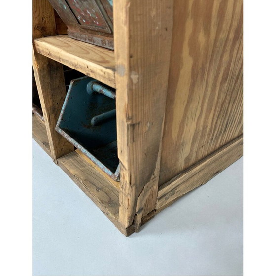 Image 1 of Vintage wooden storage cabinet with metal drawers
