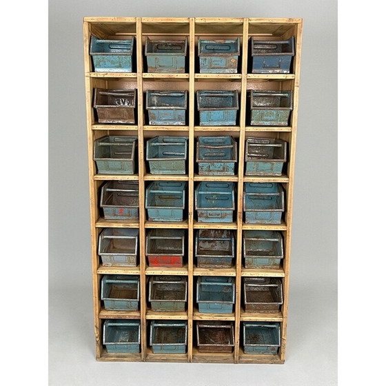 Image 1 of Vintage wooden storage cabinet with metal drawers