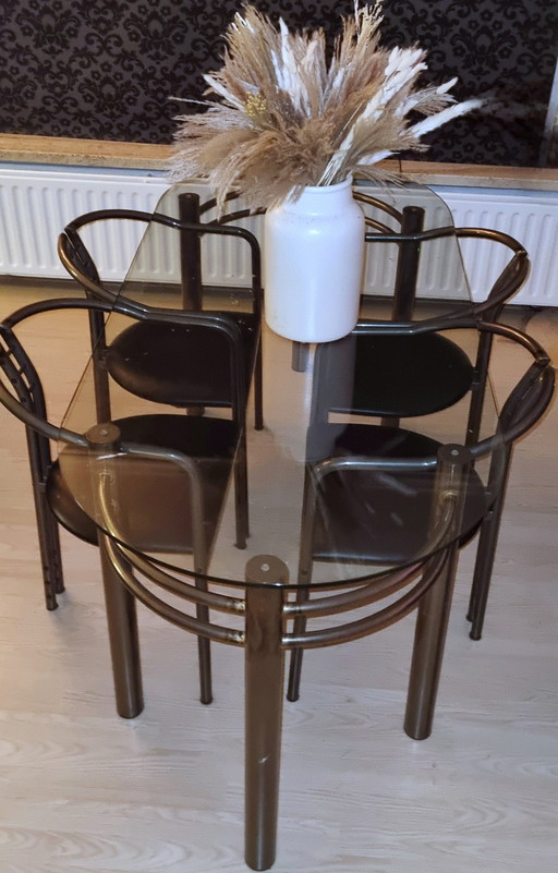 Postmodern Glass Dining Table And Design Chairs