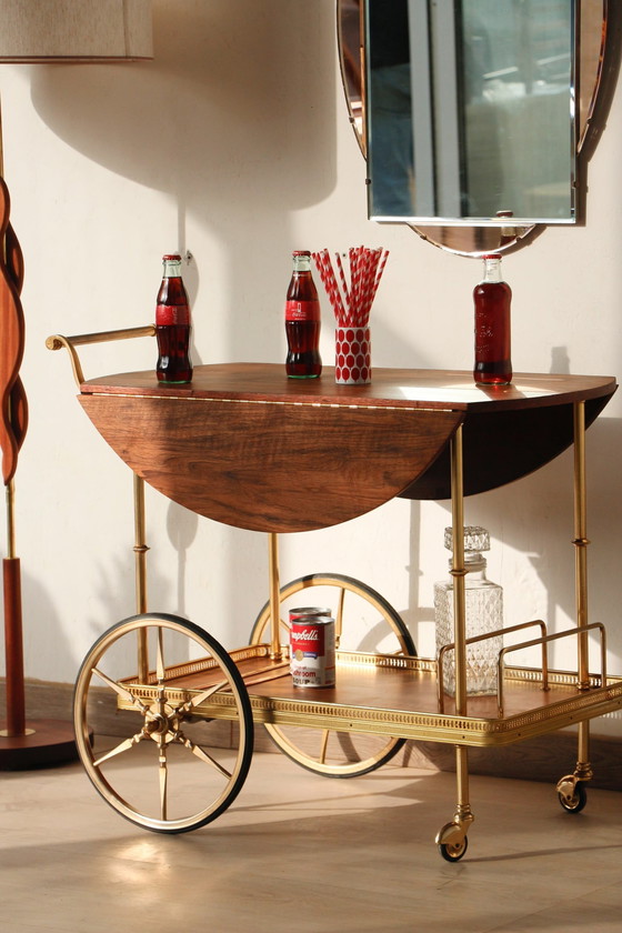 Image 1 of Desserte / Chariot De Bar - Années 50 - Walnut & Brass