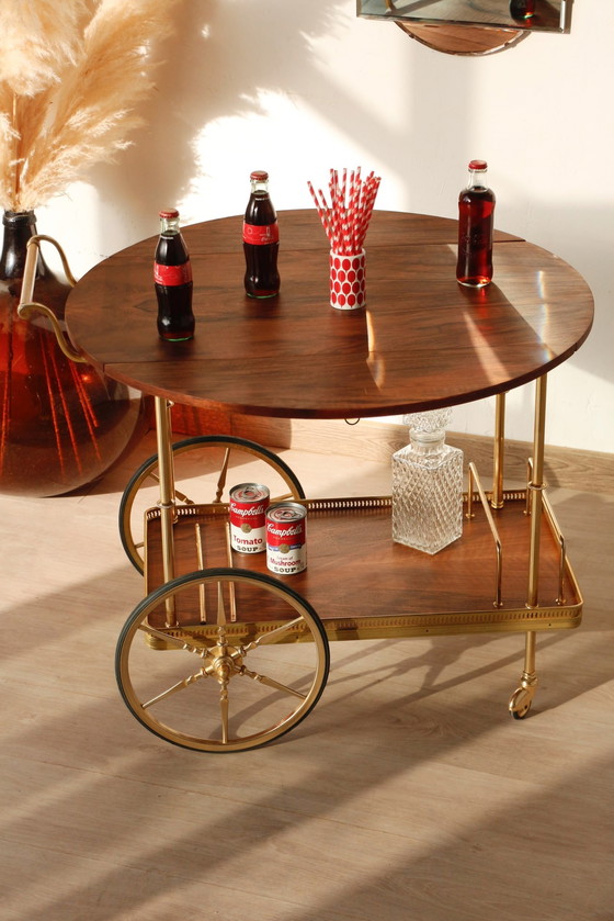 Image 1 of Desserte / Chariot De Bar - Années 50 - Walnut & Brass