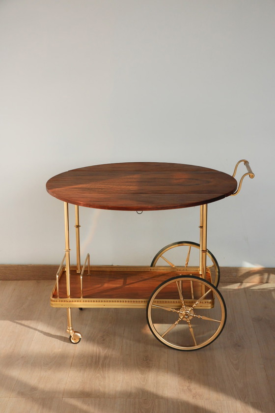 Image 1 of Desserte / Chariot De Bar - Années 50 - Walnut & Brass