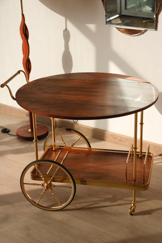 Image 1 of Desserte / Chariot De Bar - Années 50 - Walnut & Brass