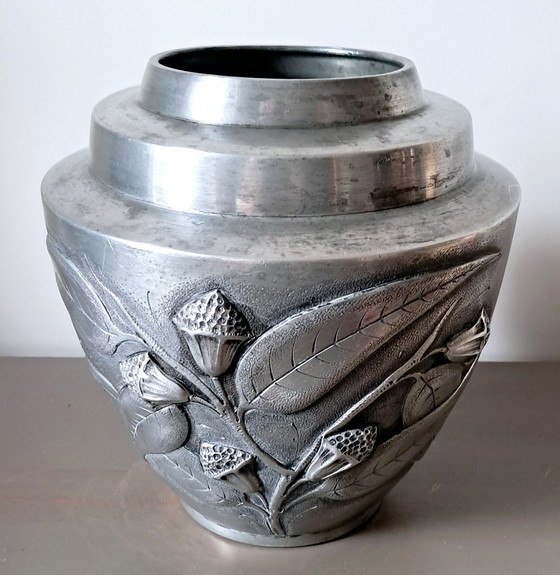 Image 1 of Art Deco Pewter Vase. Signed F. Cortesi