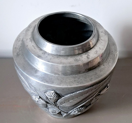 Image 1 of Art Deco Pewter Vase. Signed F. Cortesi