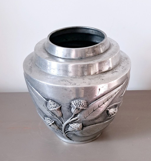 Art Deco Pewter Vase. Signed F. Cortesi