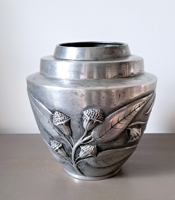 Image 1 of Art Deco Pewter Vase. Signed F. Cortesi