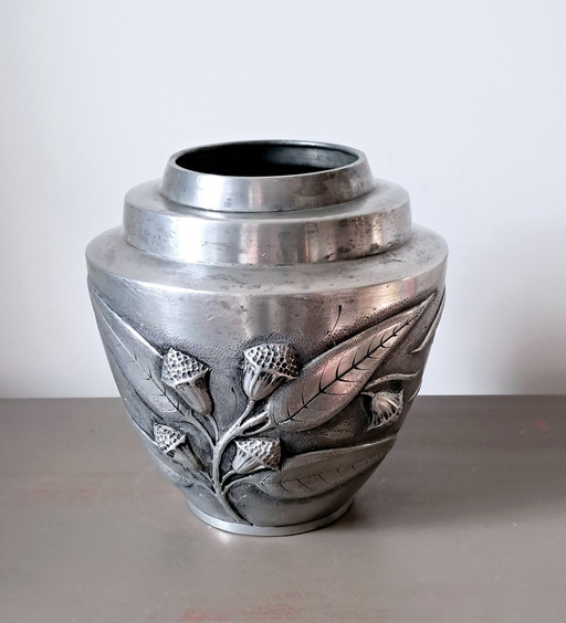 Art Deco Pewter Vase. Signed F. Cortesi