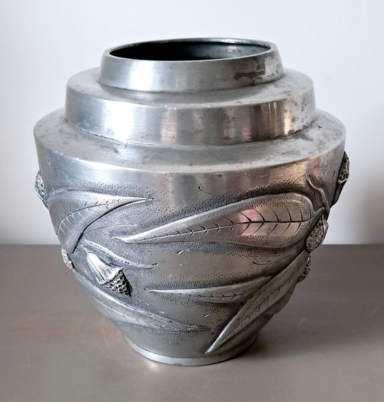 Image 1 of Art Deco Pewter Vase. Signed F. Cortesi