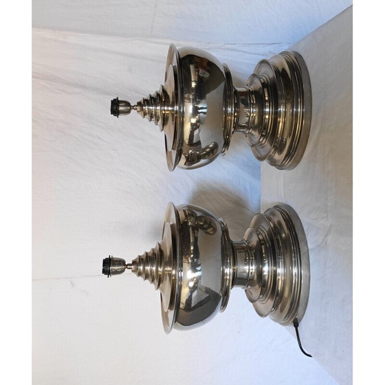 Image 1 of Pair of vintage polished aluminium lamp bases, 1990