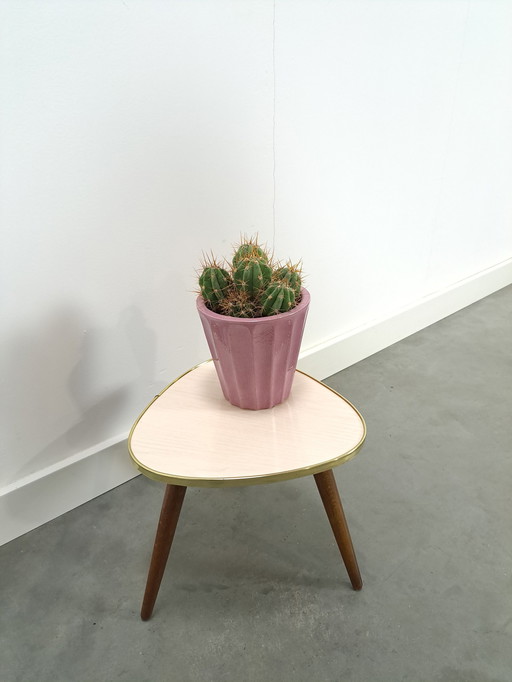 Side Table With Light Wood Look Formica Top And Wooden Legs No. 10 Plant Table