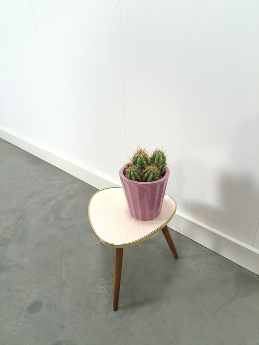 Side Table With Light Wood Look Formica Top And Wooden Legs No. 10 Plant Table